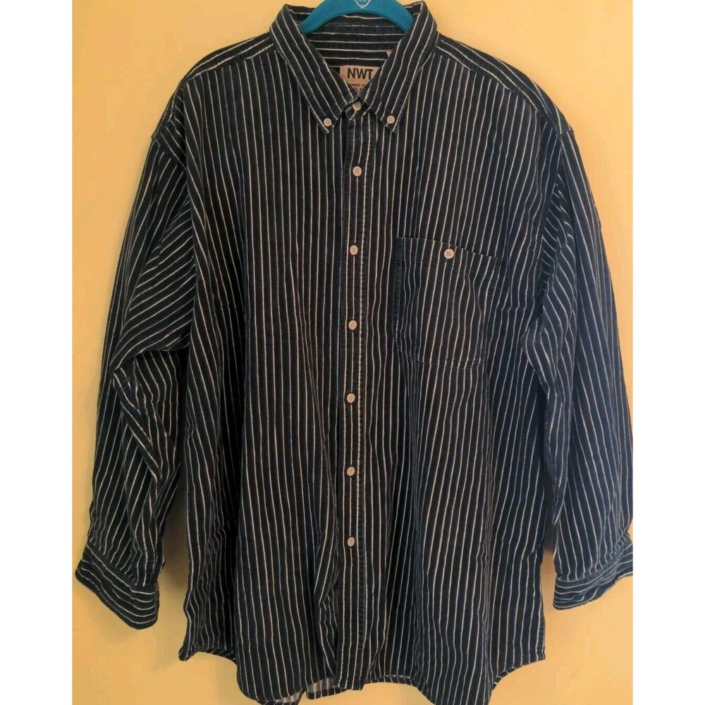 Vtg Northwest Territory Big Man Corduroy Shirt Men's 2XL Green Striped Outdoor